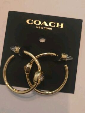 Coach Gold Hoop Earrings with Crystal Accent - Women Jewelry
